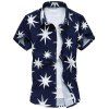 Casual Feuille Imprimé Turn Down Collar manches courtes T-shirt pour les hommes - Bleu 5XL