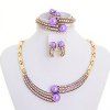 Un costume de Trendy Violet Faux Collier de perles Boucles d'oreilles Bracelet et bague pour les femmes - Pourpre ONE-SIZE