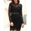 Sexy Long Sleeve Stand Collar Solid Color Women's Lace Dress - Noir L