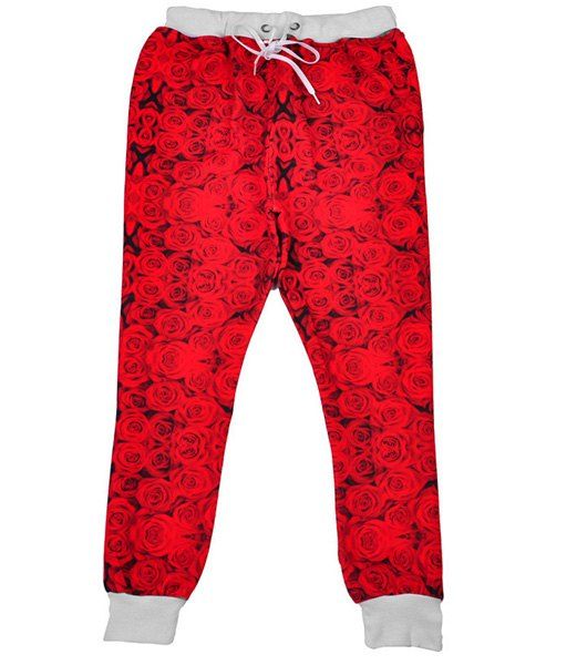 Style Sport Narrow Pieds Hommes Rose Printed Lace Up Jogging longues Pantalons - Rouge XL