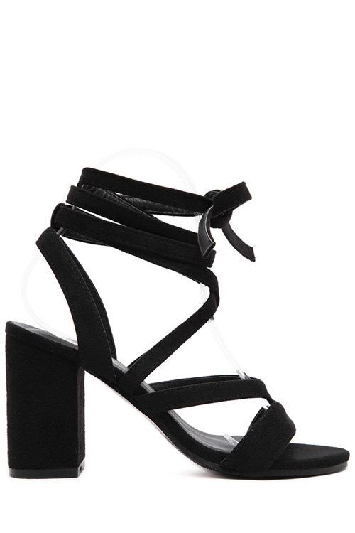 Trendy Cross-Strap et Chunky talon design sandales pour femmes - Noir 36