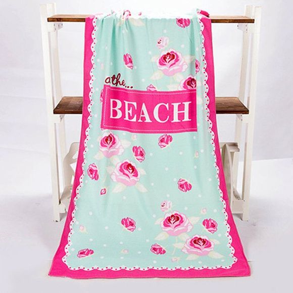 Chic Polka Dot Letter and Rose Pattern Rectangle Shape Beach Towel - ROSE 
