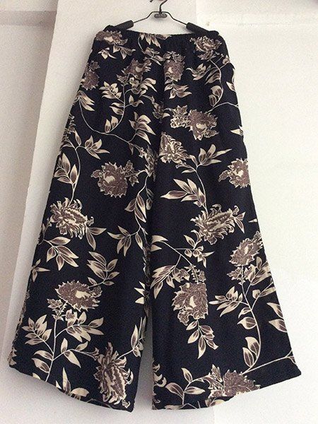 19 Off 2021 Vintage Style Elastic Waist Floral Print Loose Fitting Palazzo Womens Pants In