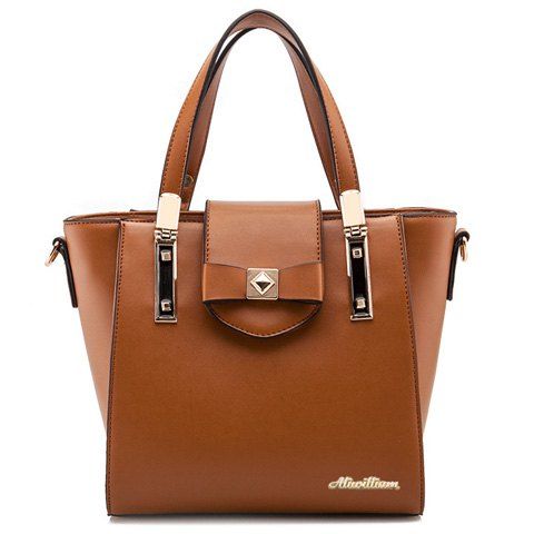 Elegant Bowknot and PU Leather Design Tote Bag For Women - Brun 