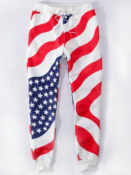Flag Sports Style Printed Narrow Pieds lacent Jogging pantalons longs pour les hommes - multicolore L