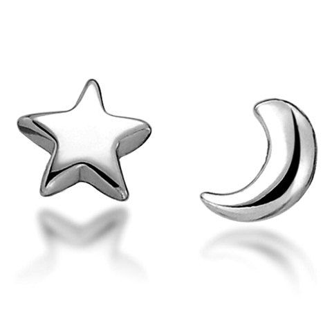 Pair of Sweet Asymmetric Moon Star Shape Earrings For Women - Argent 