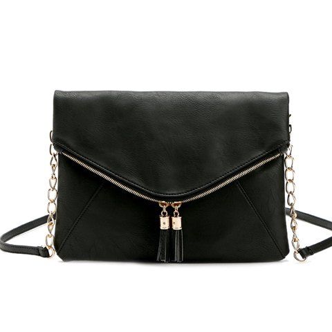 Casual Tassels and PU Leather Design Shoulder Bag For Women - Noir 