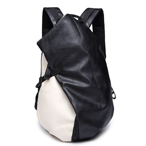Fashionable PU Leather and Colour Block Design Men's Backpack - WHITE/BLACK 