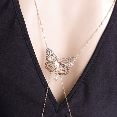 Élégant Faux Perle forme de papillon chaîne du corps pour les femmes - d'or 