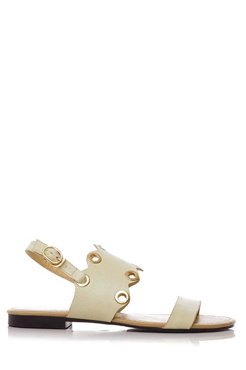 Trendy Metallic Œillet et talon plat design sandales pour femmes - Blanc Cassé 38