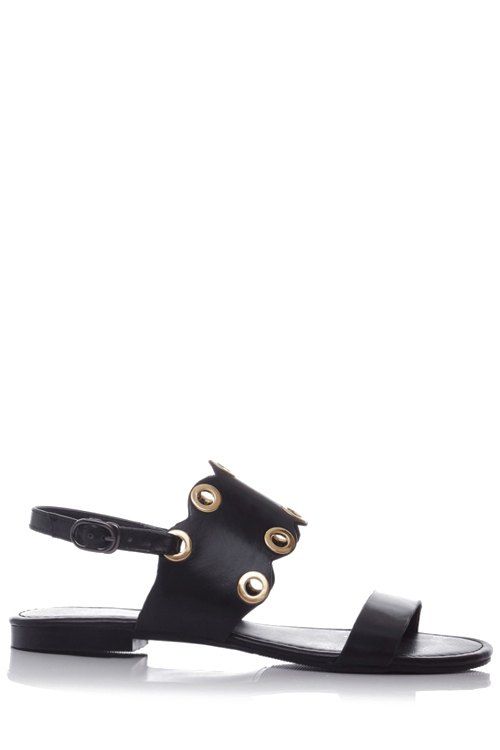 Trendy Metallic Œillet et talon plat design sandales pour femmes - Noir 37