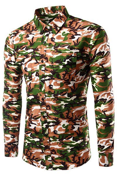 Fashion Long Sleeves Turn Down Collar Camo Shirt For Men - Camouflage S