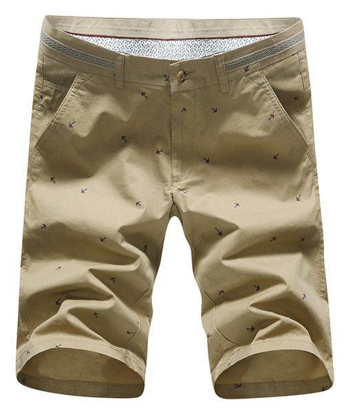 

Fashion Straight Leg Anchor Embroidered Slimming Men's Zipper Fly Shorts, Khaki