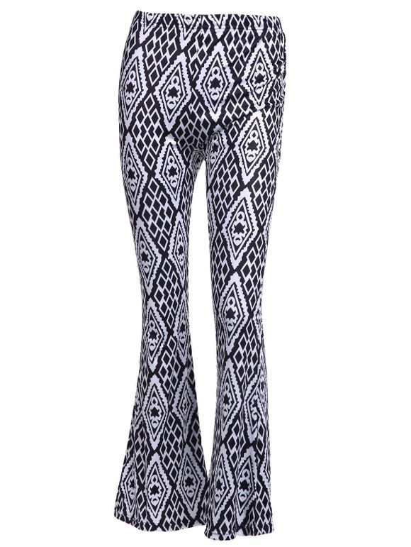 Vintage Pantalon taille haute géométrique des femmes imprimées - Blanc et Noir M