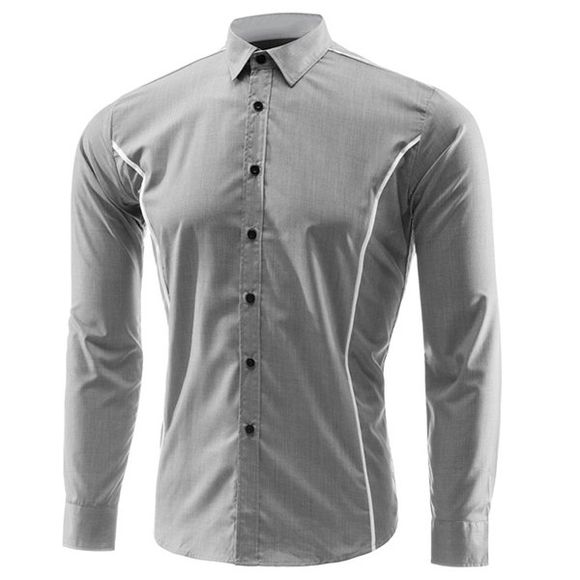 Slim Fit Turn Down Collar Single Breasted Long Sleeves Shirt For Men - Gris XL