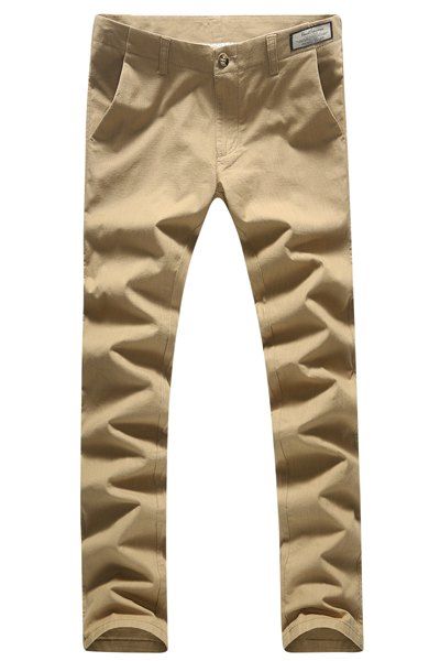 Casual Jambe droite solides Taille Pantalons Plus 'Couleur Minceur Zipper Fly Men - Kaki 30