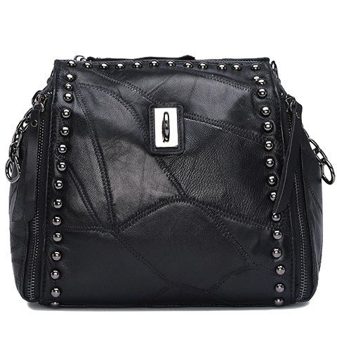 Fashion Rivets and PU Leather Design Shoulder Bag For Women - Noir 