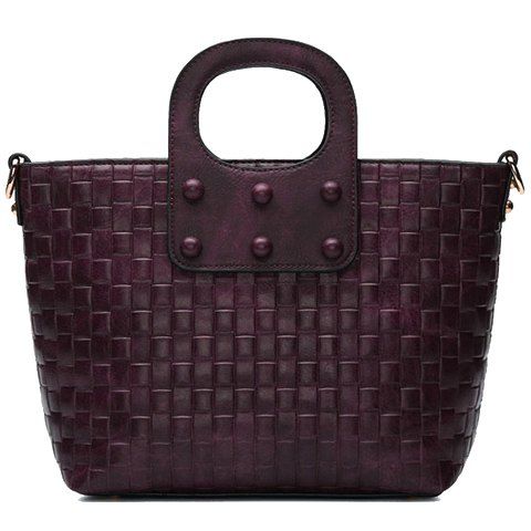 Fashionable Rivets and Weaving Design Women's Tote Bag - Violet Foncé 