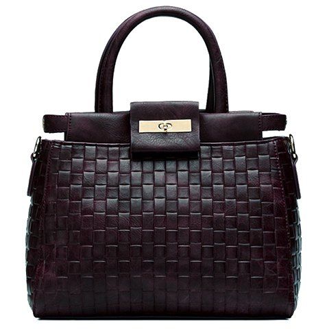 Trendy Weaving and Solid Colour Design Women's Tote Bag - Violet Foncé 