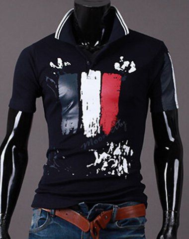 T-shirt Polo Homme à Motif Graffiti Manches Courtes - Cadetblue L
