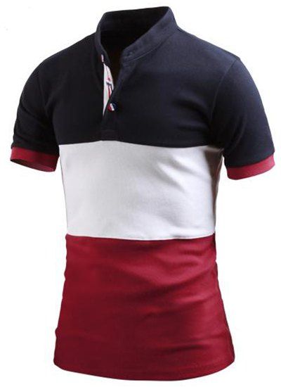 Tenez T-shirt Polo Collar Color Block Spliced ​​manches courtes hommes - Cadetblue M