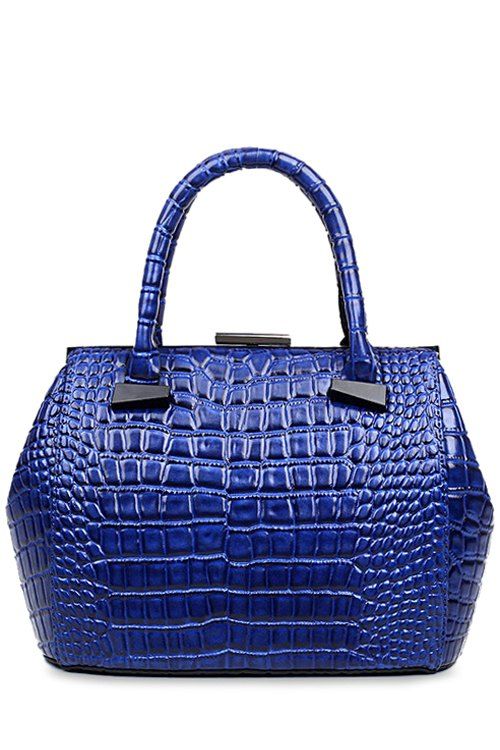 Trendy Crocodile Print Clip Closure Design Sac fourre-tout pour les femmes - Bleu 
