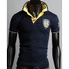 Tournez-Down Collar Lettres Motif-polo Rib épissage manches courtes hommes T-shirt - Cadetblue M