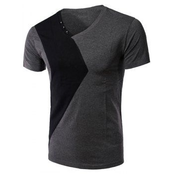 [41% OFF] 2024 Slimming V Neck Splicing Short Sleeves T-Shirt For Men ...