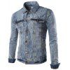 Turn-Down Collar Bleach Wash Pockets Long Sleeve Men's Denim Jacket - Bleu clair 2XL