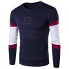 Round Neck Square Embroidered Color Block Spliced Long Sleeve Men's Sweatshirt - Bleu Violet L