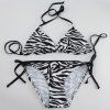 Trendy Halter cordes Zebra Imprimer Bikini pour les femmes - Blanc S
