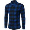 Slimming Color Block Plaid Shirt Collar Long Sleeves Men's Shirt - Bleu S