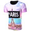 Hit couleur 3D Tour Eiffel Lettres Imprimer T-shirt col rond manches courtes hommes - multicolore S