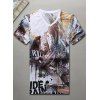 V-Neck 3D Bear and Letters Abstract Printed Short Sleeve Men's T-Shirt - multicolore 3XL