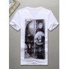 V-Neck 3D Abstract Skull Printed Short Sleeve Men's T-Shirt - Blanc M