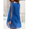 Élégant col en V à manches longues couleur unie See-Through Robe asymétrique évider femmes - Bleu Saphir S