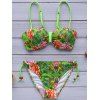 Spaghetti Strap Backless Floral Imprimer élégant Bikini Set Underwire femmes - Vert S