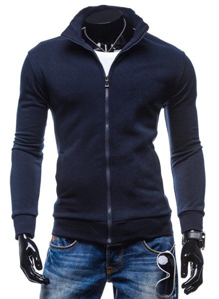 Simple stand Collar Solid Color Rib Sweatshirt Spliced ​​manches longues hommes - Cadetblue M