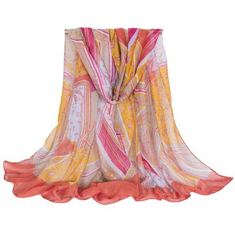 Chain Chic Hemming et Striped Impression Color Matching Écharpe Voile pour les femmes - Orange Rose 