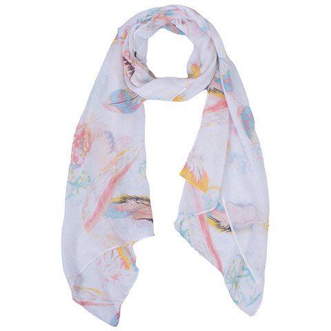 Chic Hemming Colorful Feather Printing Voile Scarf For Women - Blanc 