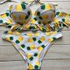 Bikini Set Style frais Halter Neck Ananas Imprimer Flounce Underwire femmes - Jaune S