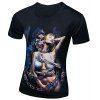 T-shirt élégant col rond 3D Skull Femmes Sexy Motif hommes à manches courtes - Noir L