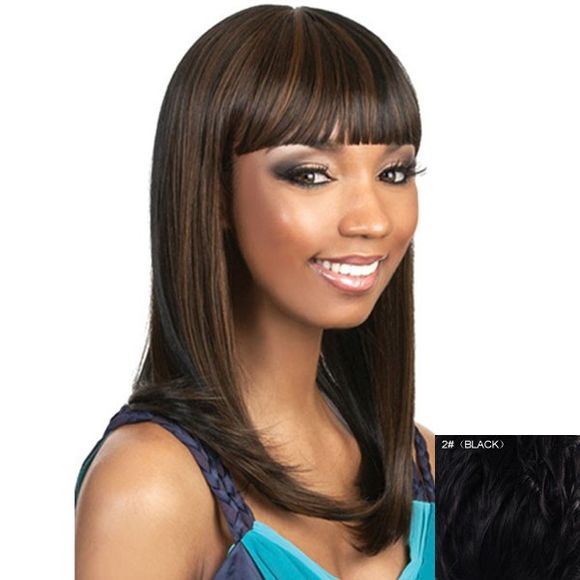 Vogue Lisse Large Attractive pleine Bang capless perruque de cheveux humains pour les femmes - Noir 
