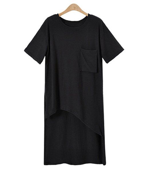 T-shirt Asymétrique à Encolure Dégagée à Manches Courtes en Couleur Solide Pour Femme - Noir 4XL