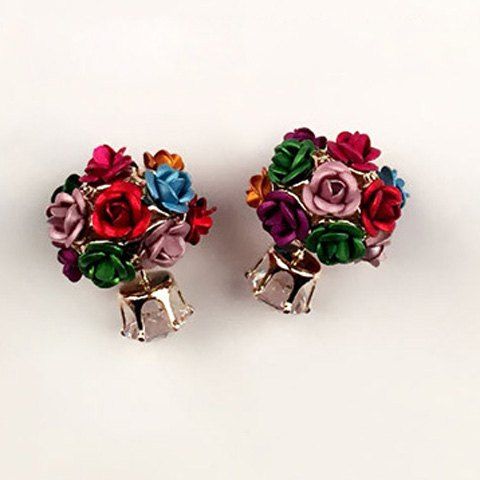 Pair of Chic Rose Earrings For Women - multicolore 
