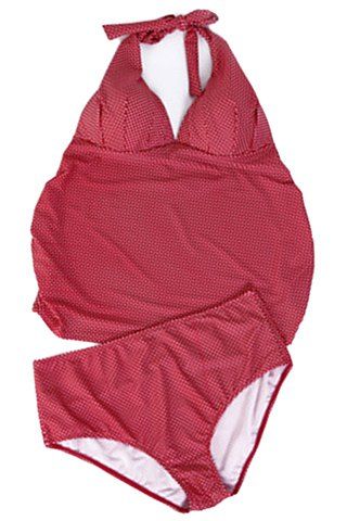 Trendy Imprimer Polka Dot Halter Tankini pour les femmes - Rouge XL