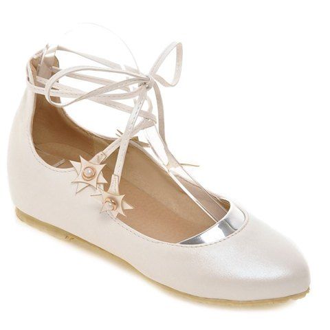 Chaussures plates pour femmes et chaussures de sport PU Leather et Faux Pearls - Blanc 38