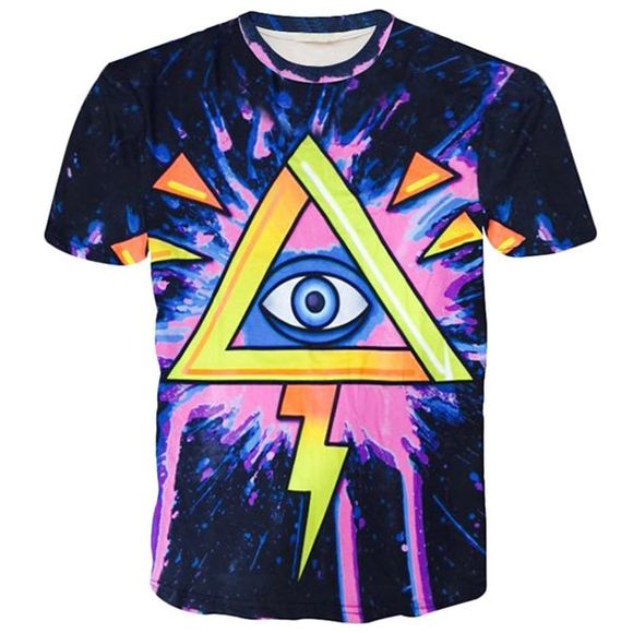 Round Neck 3D Geometric and Eye Printed Short Sleeve Men's T-Shirt - multicolore M