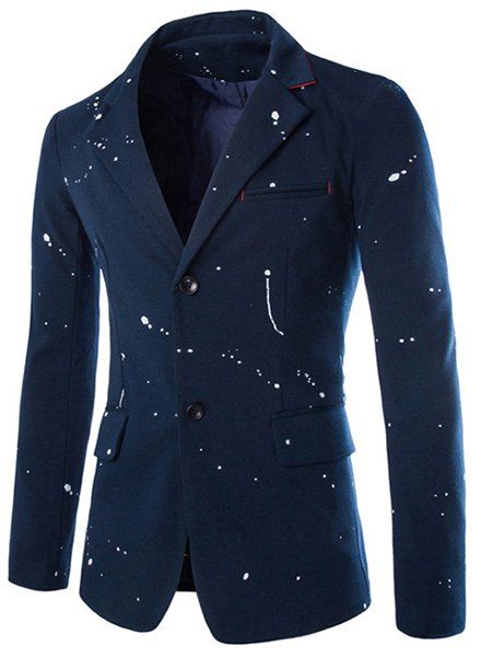 Tournez-Down Collar Splash-Ink Blazer design Flap Pocket manches longues hommes - Cadetblue XL
