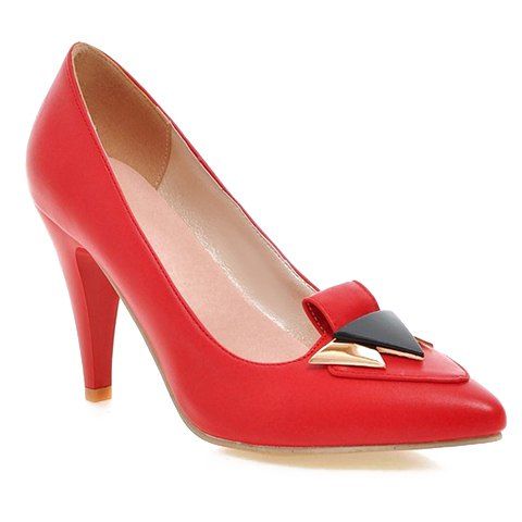 

Fashionable Stiletto Heel and Metal Design Women's Pumps, Red
